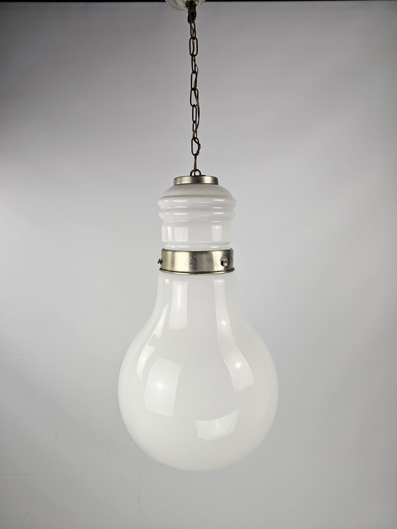 Image 1 of Large Italian Pendant Lamp White Glass And Chrome