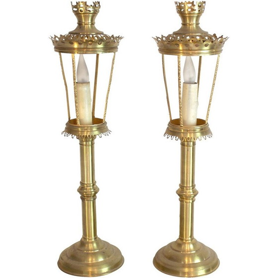 Image 1 of Pair of candleholder lamps in brass - 1970s