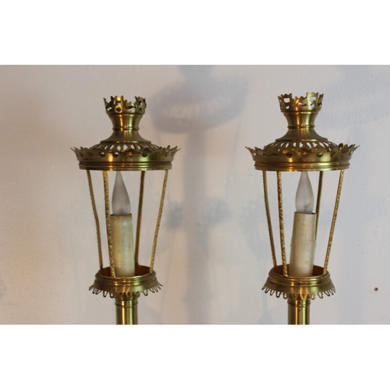 Image 1 of Pair of candleholder lamps in brass - 1970s
