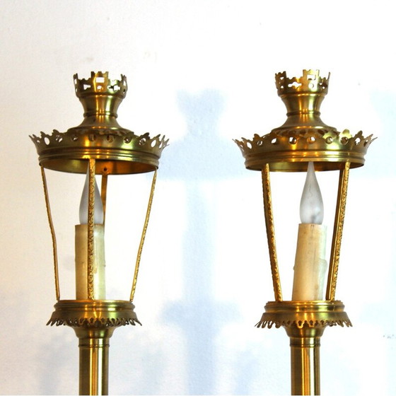 Image 1 of Pair of candleholder lamps in brass - 1970s