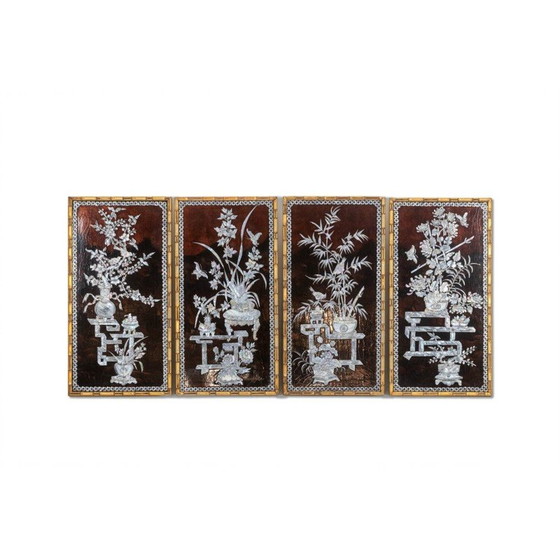 Image 1 of Set of 4 vintage decorative lacquer panels, France 1950