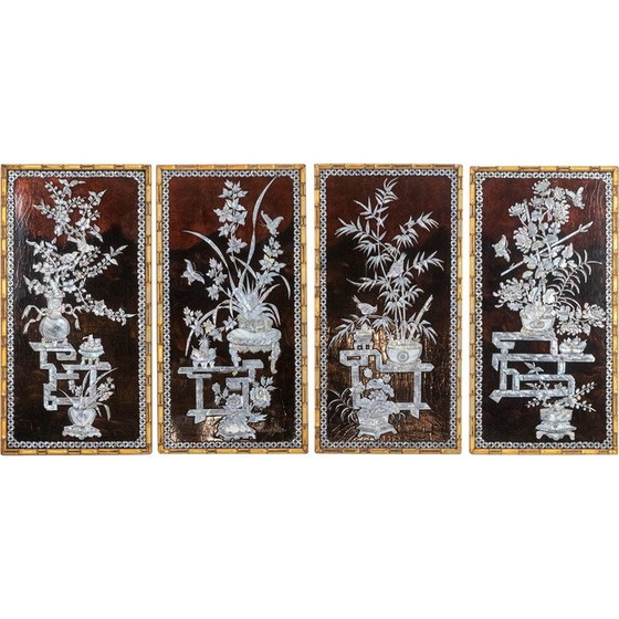 Image 1 of Set of 4 vintage decorative lacquer panels, France 1950
