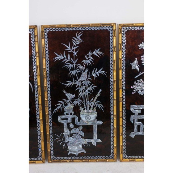Image 1 of Set of 4 vintage decorative lacquer panels, France 1950