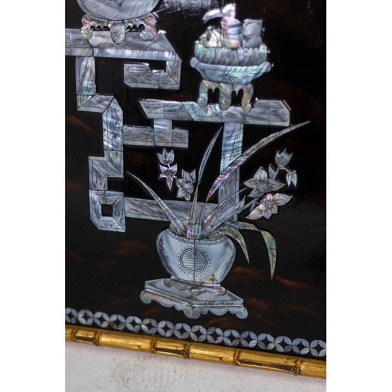 Image 1 of Set of 4 vintage decorative lacquer panels, France 1950