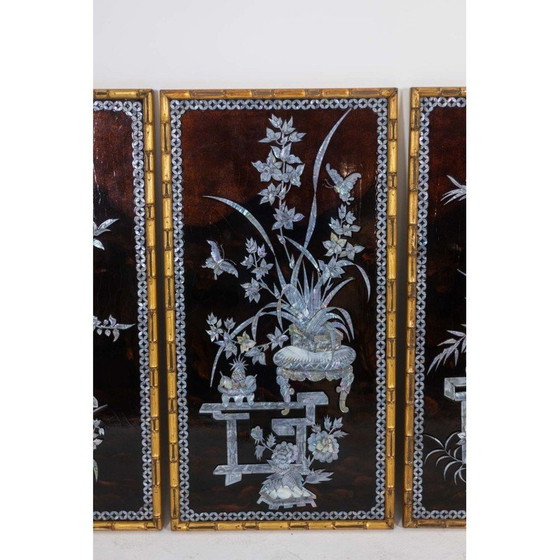 Image 1 of Set of 4 vintage decorative lacquer panels, France 1950