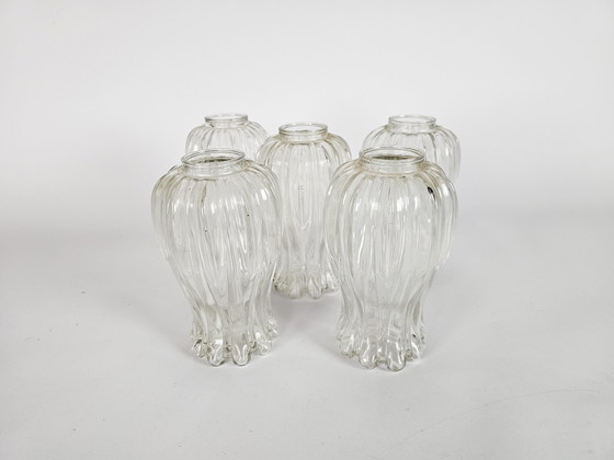 Image 1 of Vintage - Cascade - brass pendant lamp with 5 glass chalices - 60's