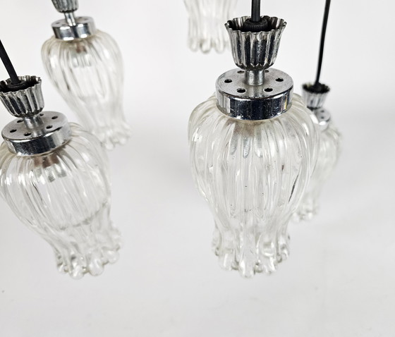 Image 1 of Vintage - Cascade - brass pendant lamp with 5 glass chalices - 60's