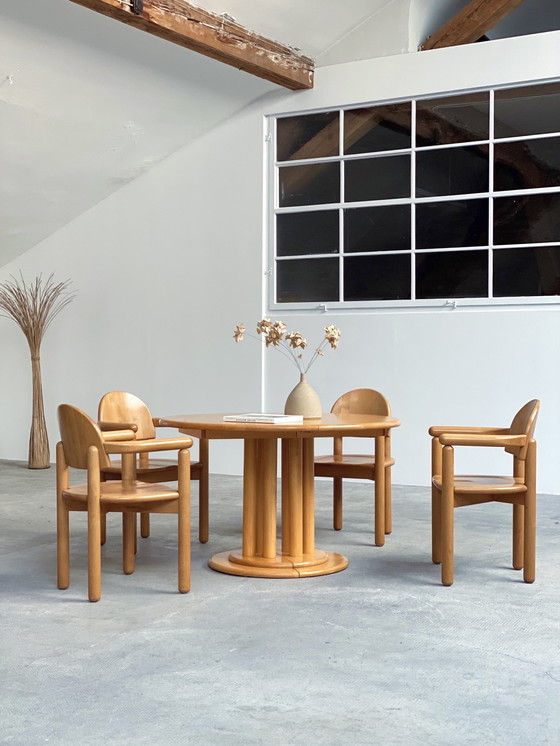 Image 1 of 5x Rainer Daumiller solid alder wood dining chairs & dining table Team 7 extendable round 120cm