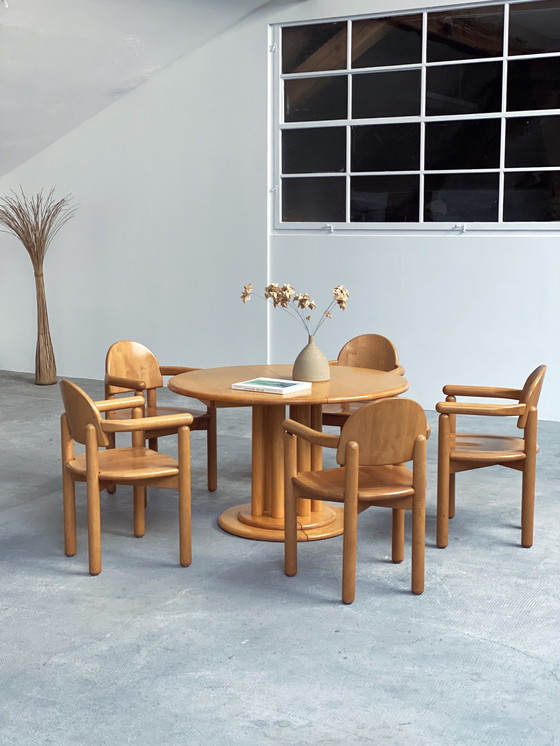 Image 1 of 5x Rainer Daumiller solid alder wood dining chairs & dining table Team 7 extendable round 120cm