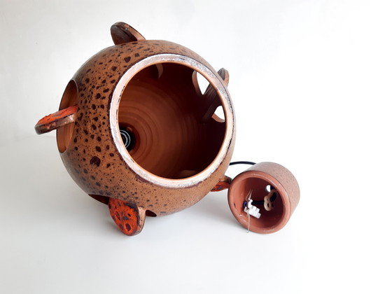 Image 1 of Lampada a sospensione vintage in ceramica marrone-arancione