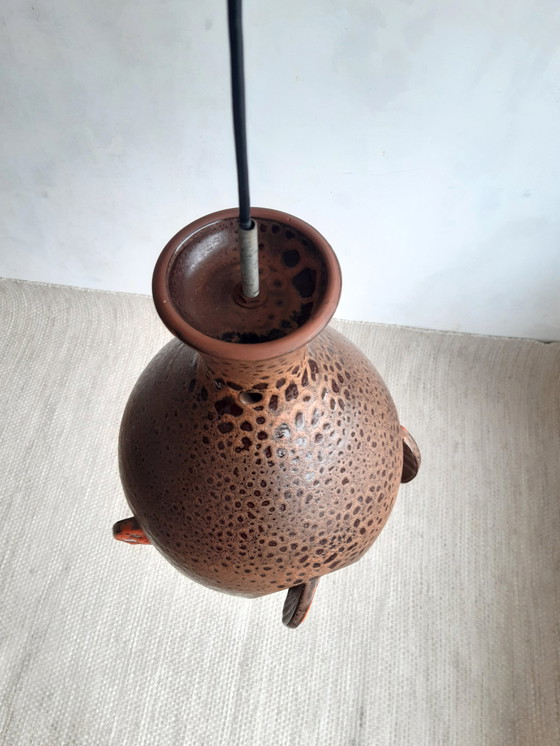 Image 1 of Lampada a sospensione vintage in ceramica marrone-arancione