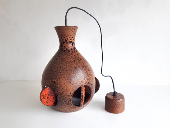 Image 1 of Lampada a sospensione vintage in ceramica marrone-arancione