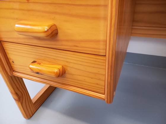 Image 1 of Vintage 60's 70's Pine Sleigh Leg Executive Desk