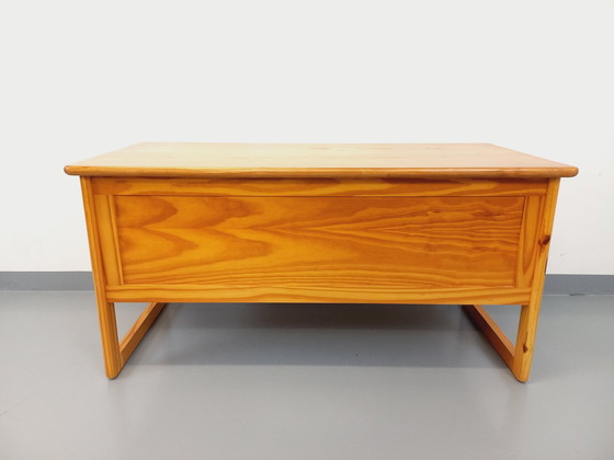 Image 1 of Vintage 60's 70's Pine Sleigh Leg Executive Desk