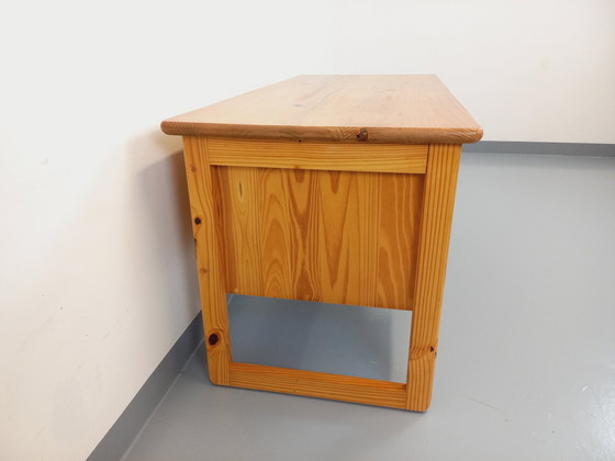 Image 1 of Vintage 60's 70's Pine Sleigh Leg Executive Desk