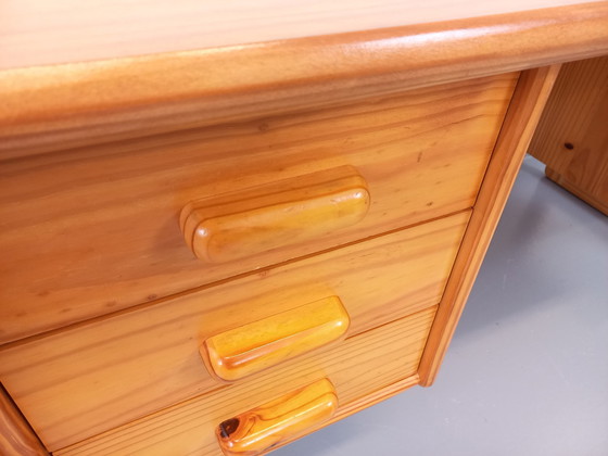 Image 1 of Vintage 60's 70's Pine Sleigh Leg Executive Desk