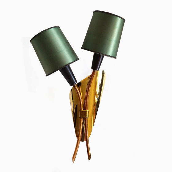 Image 1 of French Double-Headed Brass Wall Lamp, 1950s