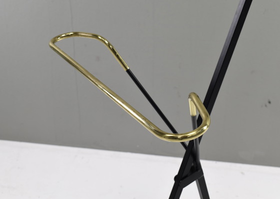 Image 1 of Fratelli Reguitti folding valet stand in metal, beech and brass, Italy – circa 1950