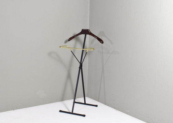 Image 1 of Fratelli Reguitti folding valet stand in metal, beech and brass, Italy – circa 1950