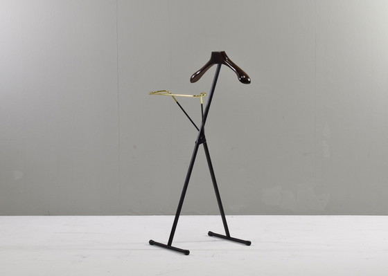 Image 1 of Fratelli Reguitti folding valet stand in metal, beech and brass, Italy – circa 1950