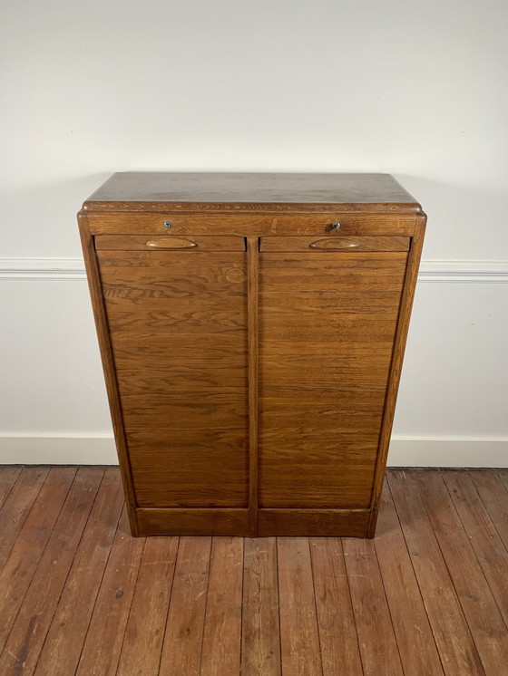 Image 1 of Old Double Filing Cabinet With Shutter Door, Oak, Early 20Th Century