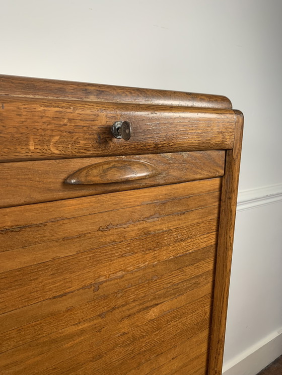 Image 1 of Old Double Filing Cabinet With Shutter Door, Oak, Early 20Th Century