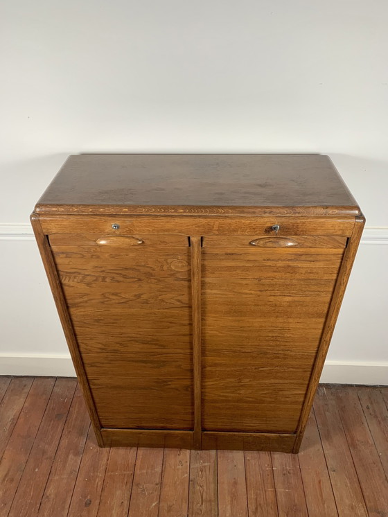 Image 1 of Old Double Filing Cabinet With Shutter Door, Oak, Early 20Th Century