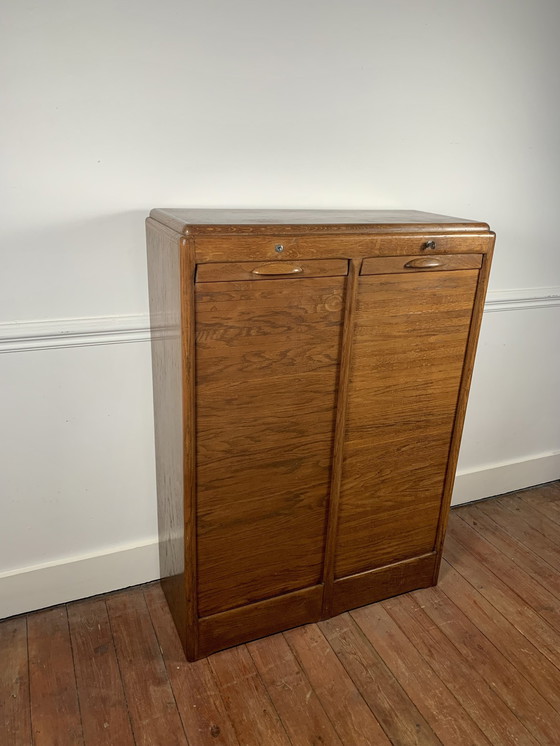 Image 1 of Old Double Filing Cabinet With Shutter Door, Oak, Early 20Th Century