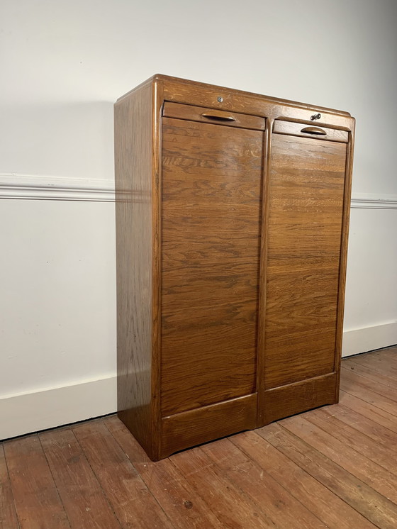 Image 1 of Old Double Filing Cabinet With Shutter Door, Oak, Early 20Th Century