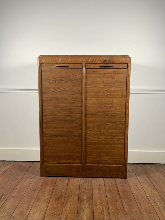 Image 1 of Old Double Filing Cabinet With Shutter Door, Oak, Early 20Th Century