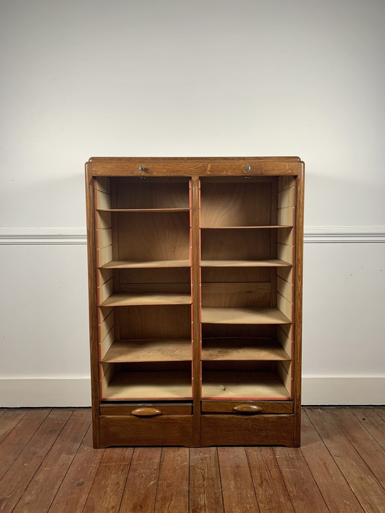 Image 1 of Old Double Filing Cabinet With Shutter Door, Oak, Early 20Th Century