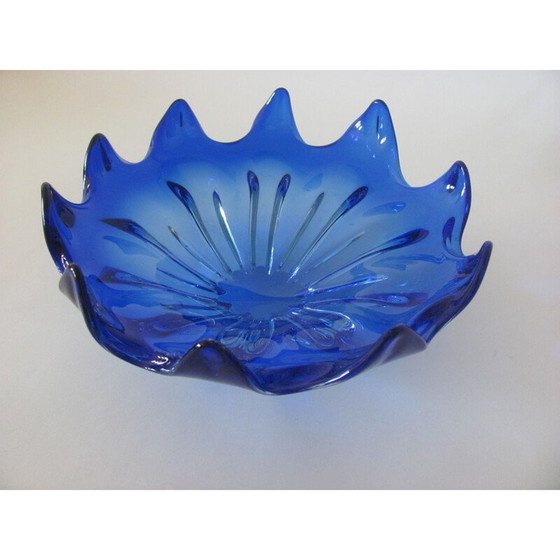 Image 1 of Vintage Czechoslovakia glass bowl with pointed rim, 1960