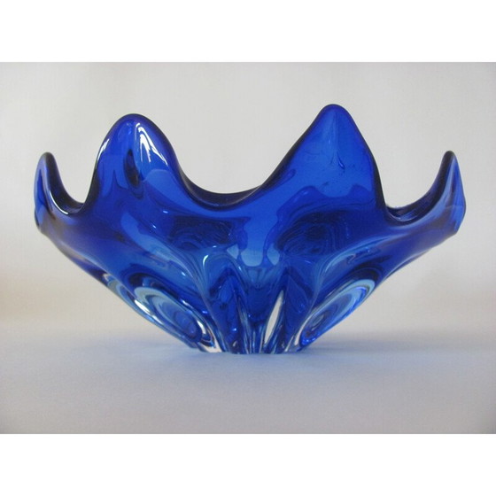 Image 1 of Vintage Czechoslovakia glass bowl with pointed rim, 1960