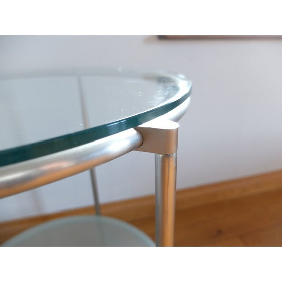 Image 1 of Vintage stainless steel and glass pedestal table, 1970