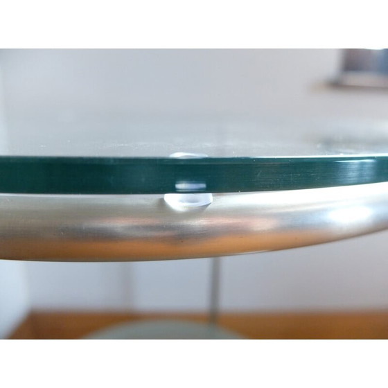 Image 1 of Vintage stainless steel and glass pedestal table, 1970
