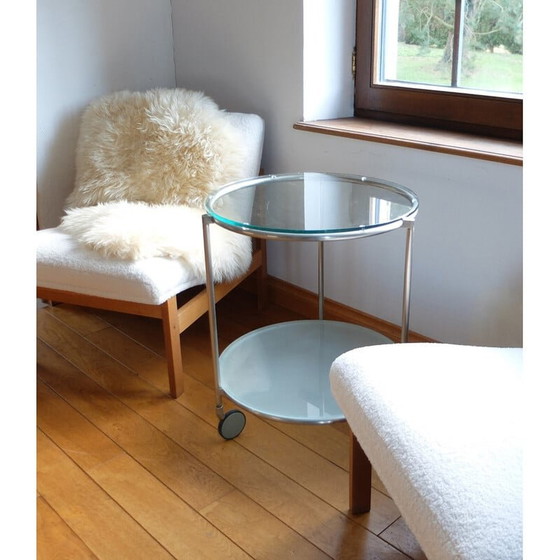 Image 1 of Vintage stainless steel and glass pedestal table, 1970