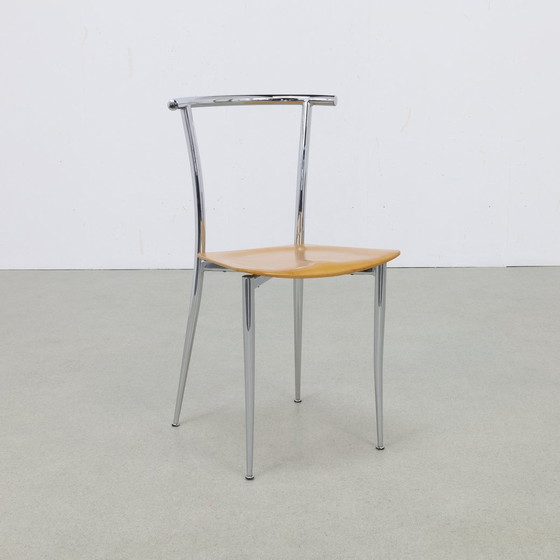 Image 1 of 4X Postmodern Dining Chair Chrome & Plywood Segis, 1990S