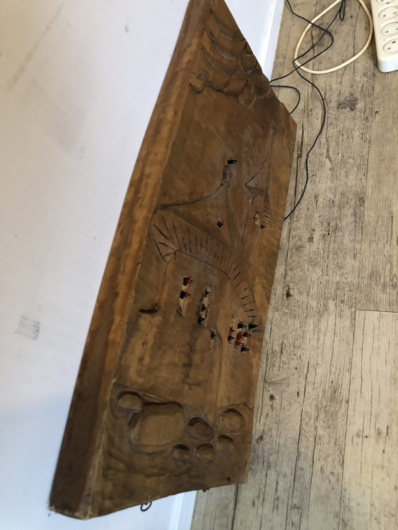 Image 1 of Unique Vintage 3D Carving - Church With Lighting - 67 X 33 X 6