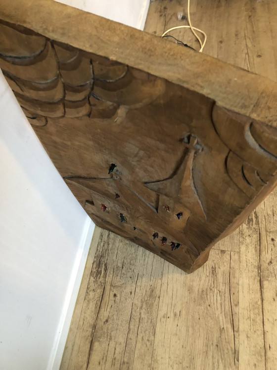 Image 1 of Unique Vintage 3D Carving - Church With Lighting - 67 X 33 X 6