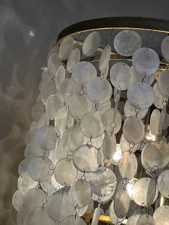 Image 1 of Xxl Capiz Shells Pendant Lamp Vintage Pearl Gold