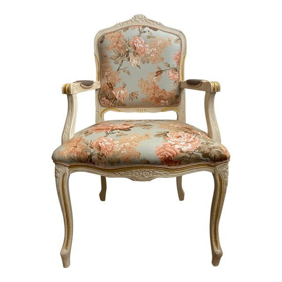 Image 1 of Contemporary Ivory And Pink Floral Chair