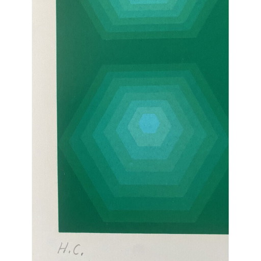 Fotolitografía vintage "Homenaje a Vasarely" de Jim Bird para Poligrafa, Barcelona, años 70.