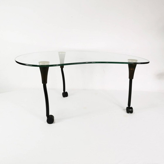 Image 1 of Vintage kidney-shaped coffee table in wood and metal, Germany 1980