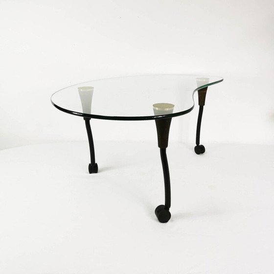 Image 1 of Vintage kidney-shaped coffee table in wood and metal, Germany 1980