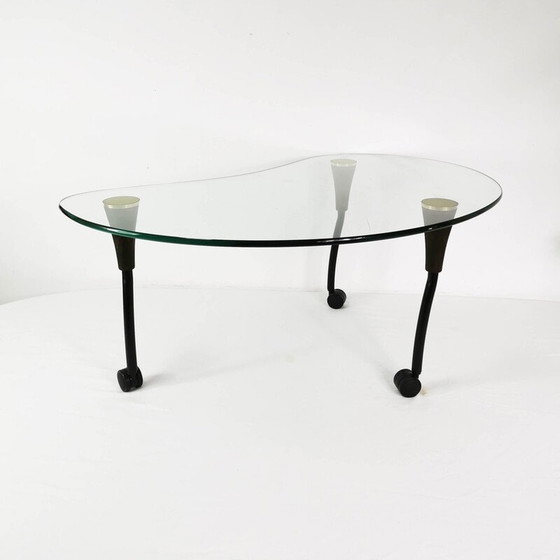 Image 1 of Vintage kidney-shaped coffee table in wood and metal, Germany 1980