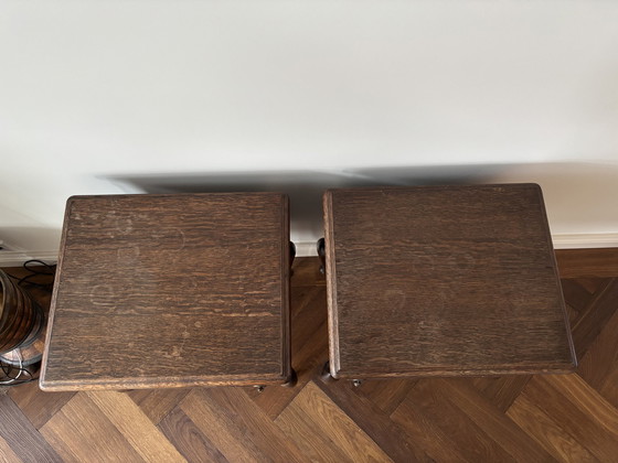 Image 1 of 2x Antique Bedside Cabinets - Solid Oak With Elegant Legs