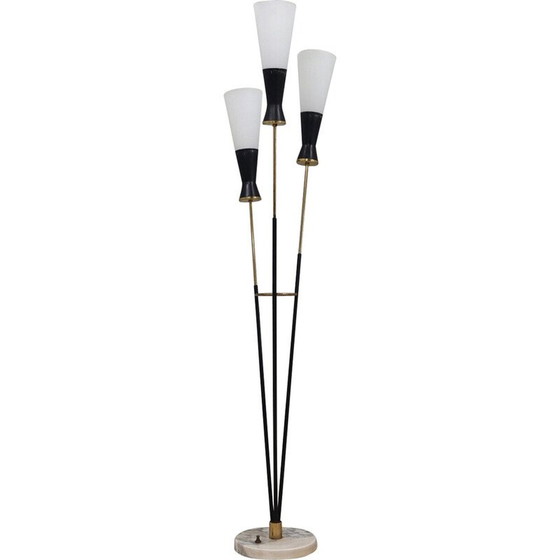 Image 1 of Vintage "alberello" floor lamp in metal, brass, opaline glass and marble for Stilnovo, Italy 1950s