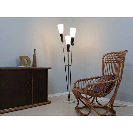 Image 1 of Vintage "alberello" floor lamp in metal, brass, opaline glass and marble for Stilnovo, Italy 1950s