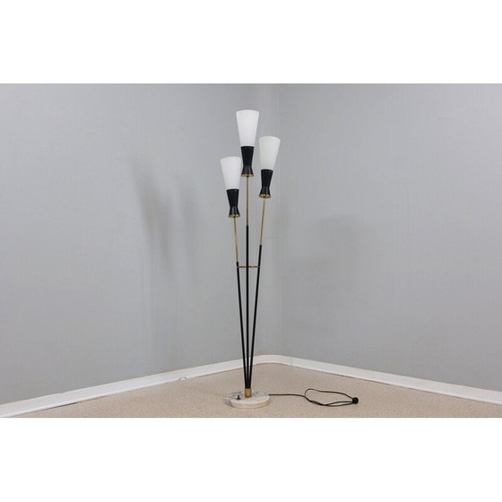 Image 1 of Vintage "alberello" floor lamp in metal, brass, opaline glass and marble for Stilnovo, Italy 1950s