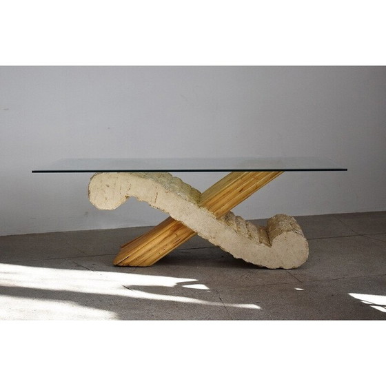 Image 1 of Vintage travertine and bamboo coffee table, 1970s